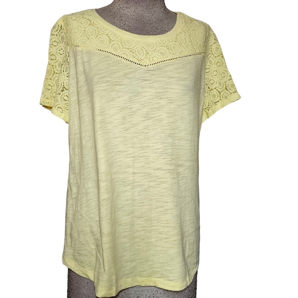 Yellow Cotton Blend Lace Short Sleeve Shirt Size Large